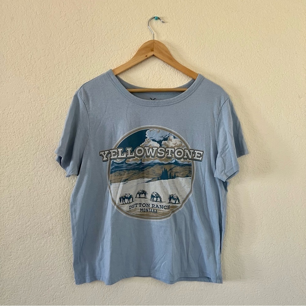 Yellowstone Dutton Ranch Graphic Tee Large Blue Short Sleeve Montana Shirt